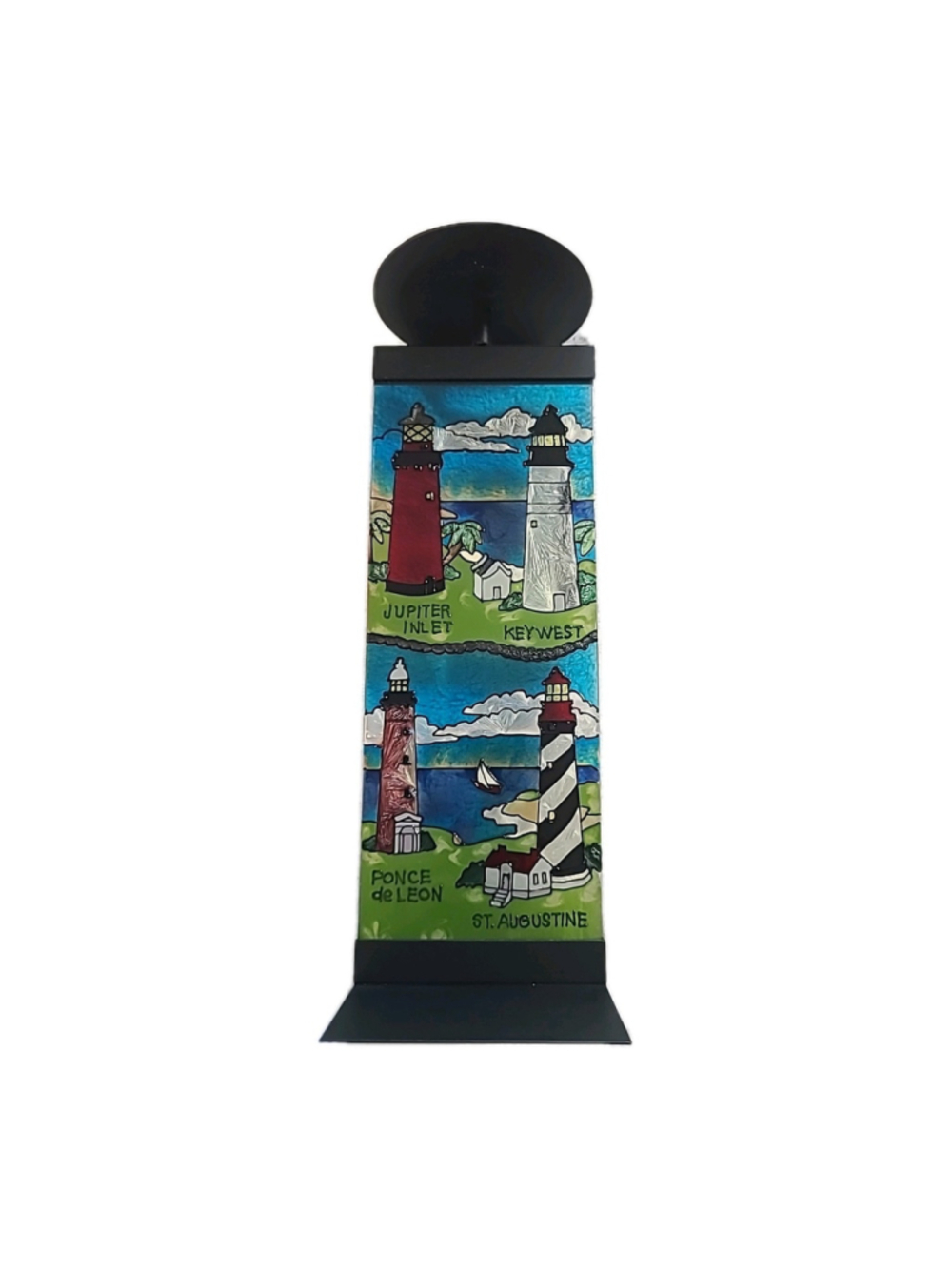 Joan Baker Handpainted Stained Glass Candle Holder Votive Florida Lighthouses